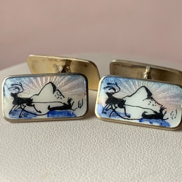 ANTIQUE NORWEGIAN STERLING SILVER GUILLOCHE ENAMEL MEN'S CUFFLINKS HALLMARKED - Picture 7 of 16
